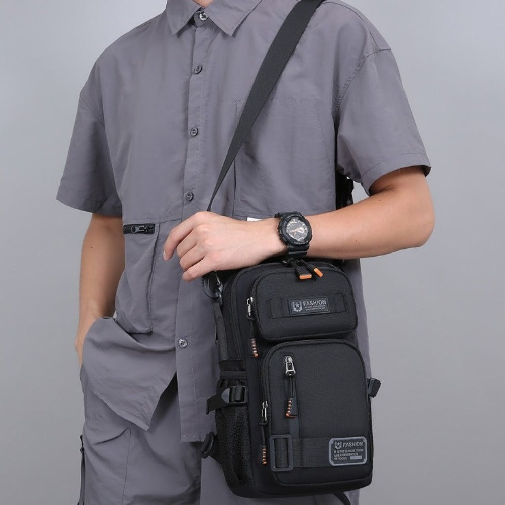 Men's Black Multi-Pocket Shoulder Bag