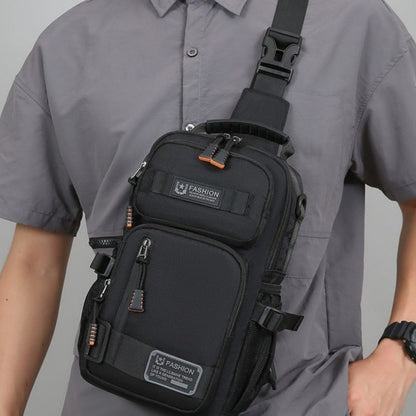 Men's Black Multi-Pocket Shoulder Bag