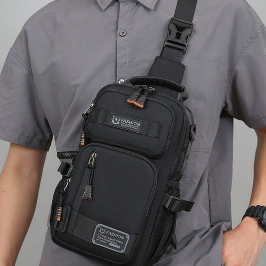 Men's Black Multi-Pocket Shoulder Bag