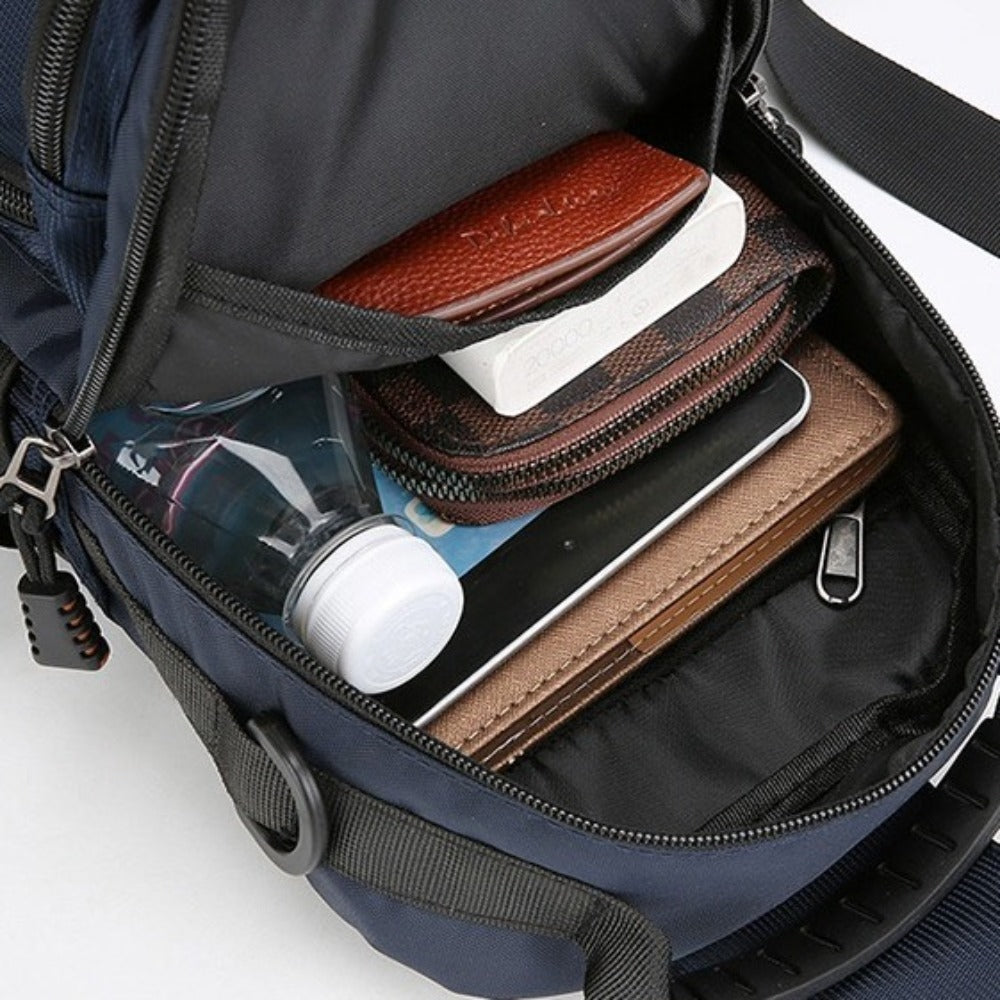 Men's Black Multi-Pocket Shoulder Bag