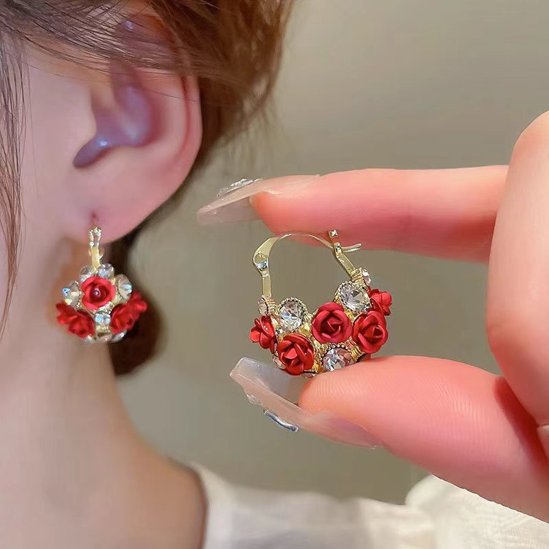 Red Rose Charm Earrings